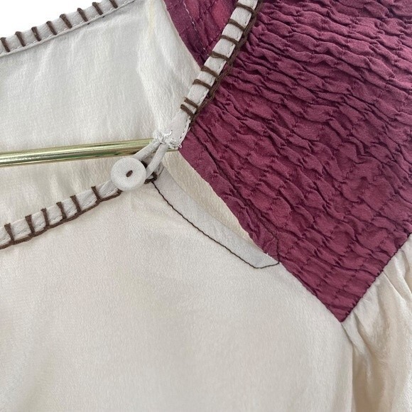 BCBG Max Azria Size S 100% Silk Southwestern Embroidered Oversized Sleeve Blouse - Picture 4 of 8